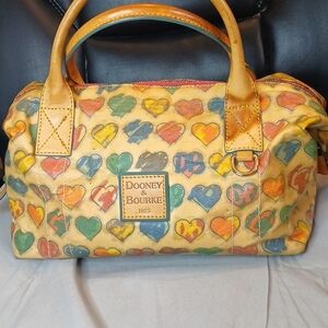 Dooney & Bourke Multicolor Heart Print Satchel With Rainbow Zipper